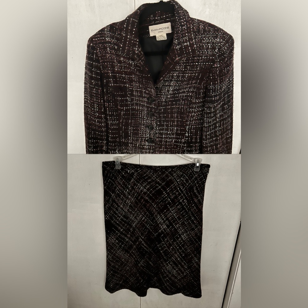 The Evan Picone Black Pink Tweed Skirt Suit